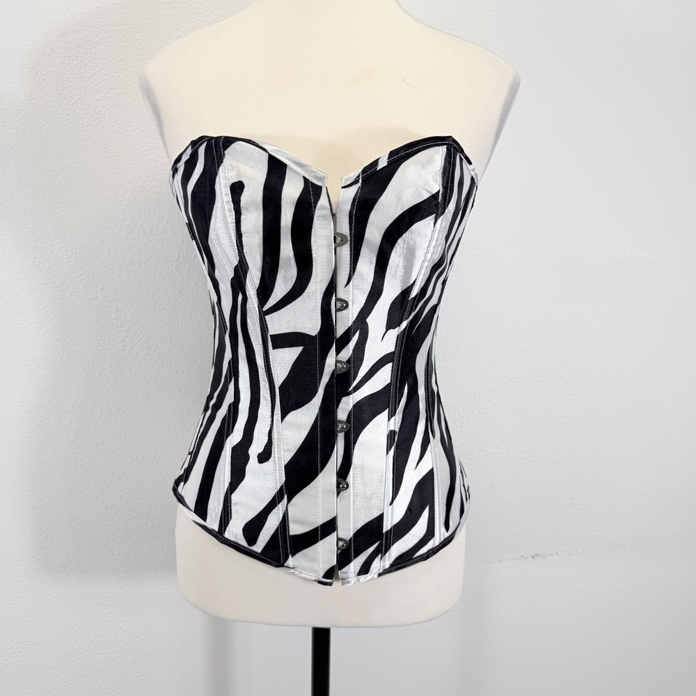 Unbranded Coachella Club Wear Zebra Print Overbust Corset Top Black and White M